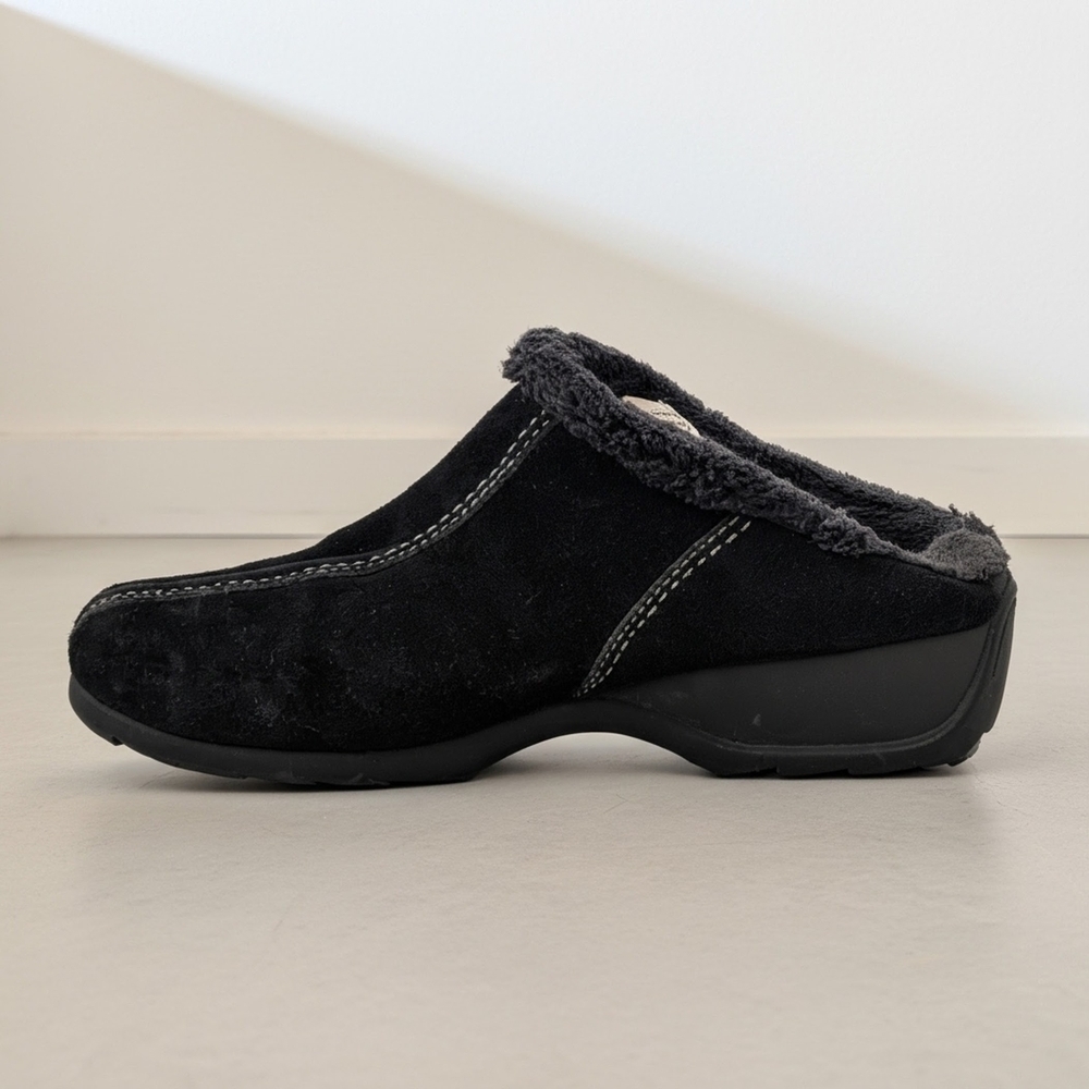 Sporto Black Fuzzy Slip-On Leather Lined Clog Size 9W